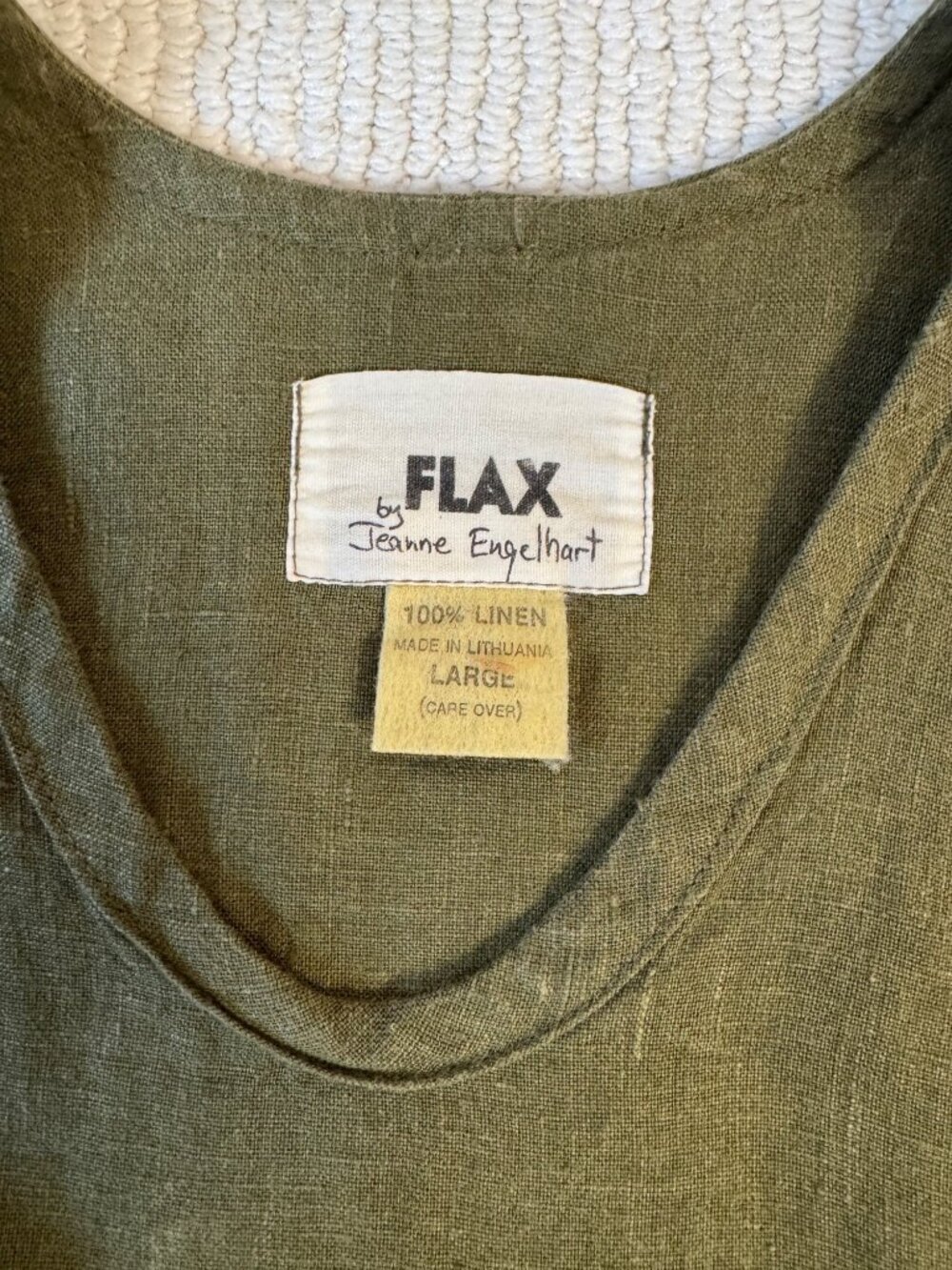 Flax Jeanne Engelhart Olive Green Linen Maxi Dress Large Lagenlook Minimalist - Picture 6 of 13